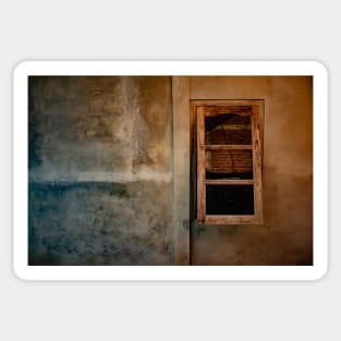 Brown blue grained plastered wall with wooden window. Sticker